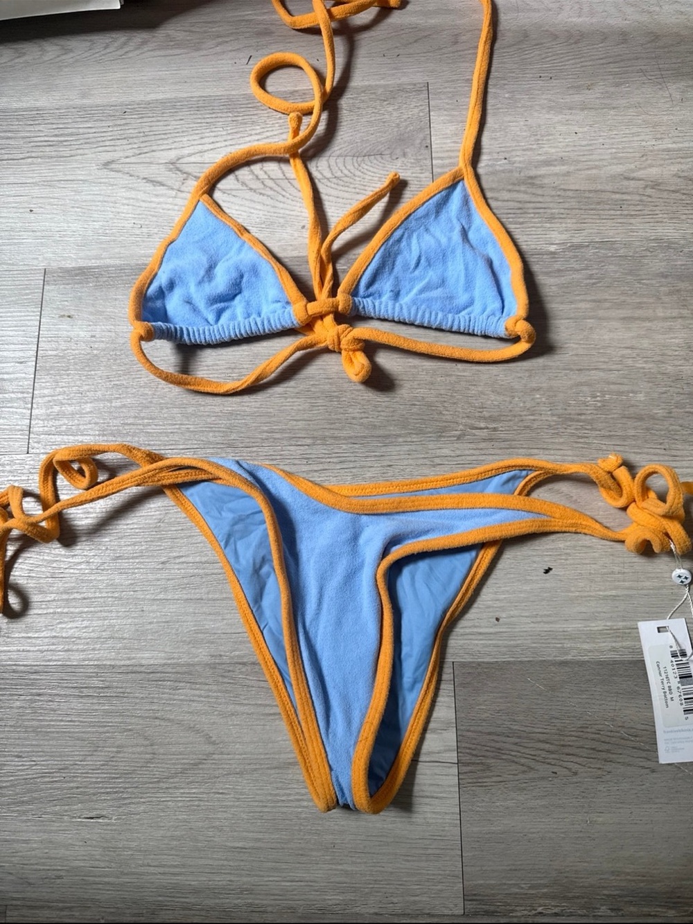 Frankie's Bikinis Blue and Orange Terrycloth Triangle Bikini Set